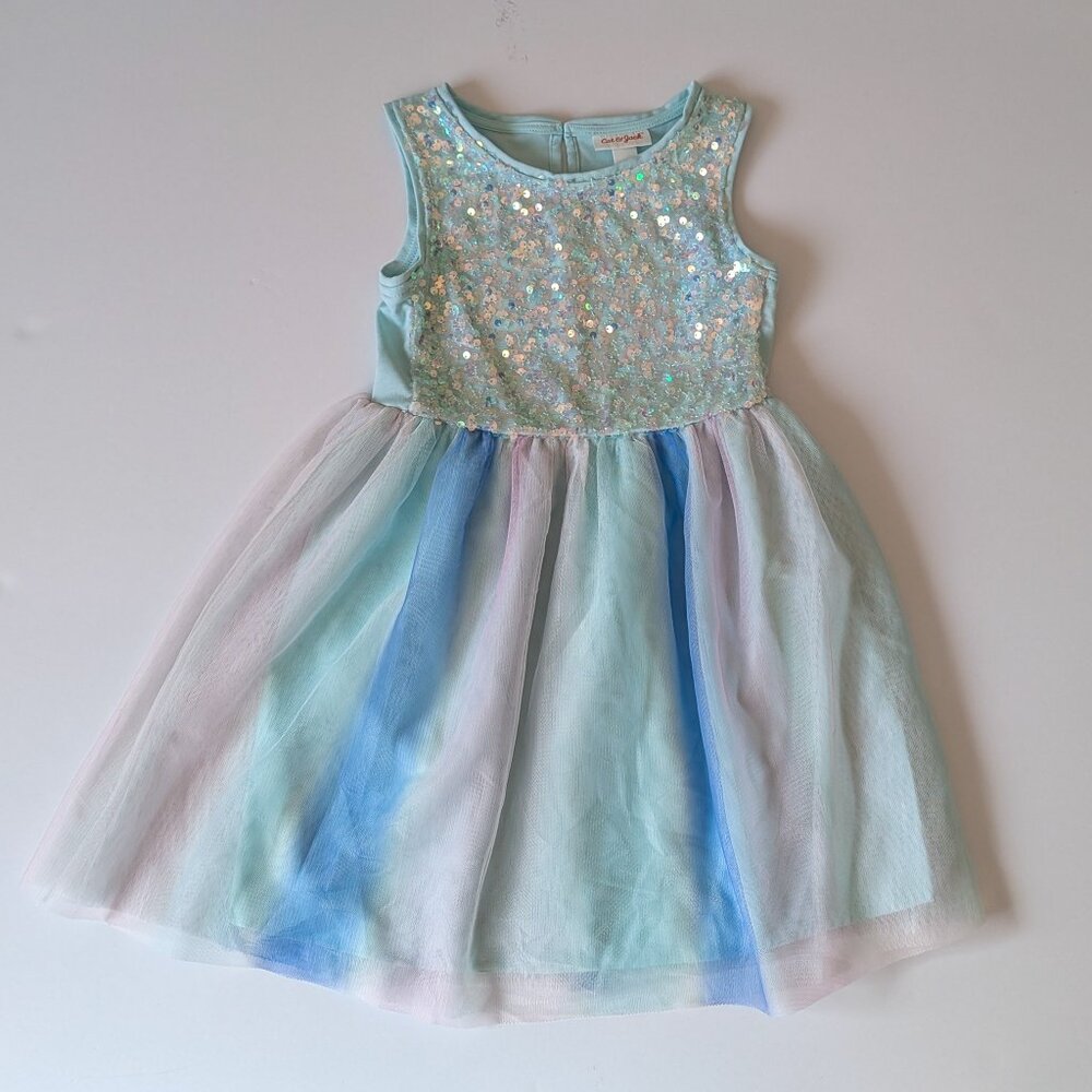 Girls' Sequin Tulle Sleeveless Dress - Cat & Jack™ Mint XS EUC